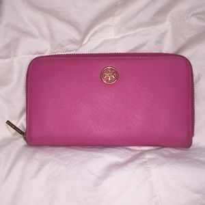 Tory Burch Hot Pink Robinson Zip Around Wallet